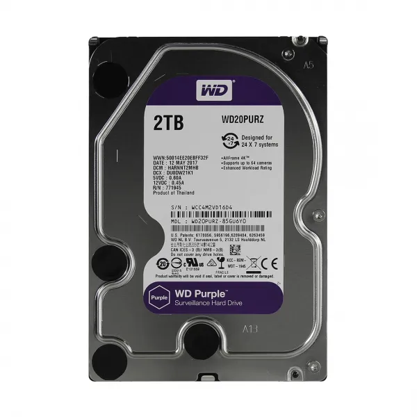 Жёсткий диск для видеонаблюдения Western Digital Purple HDD 2Tb WD20PURZ купить с доставкой