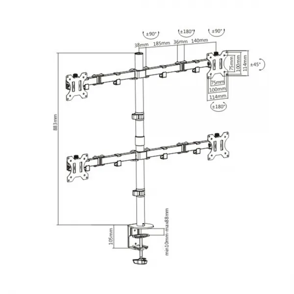 Настольный кронштейн Brateck LDT12-C048N для 4-х мониторов (13\