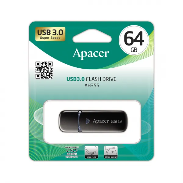 USB-накопитель Apacer AH355 64GB Чёрный купить с доставкой