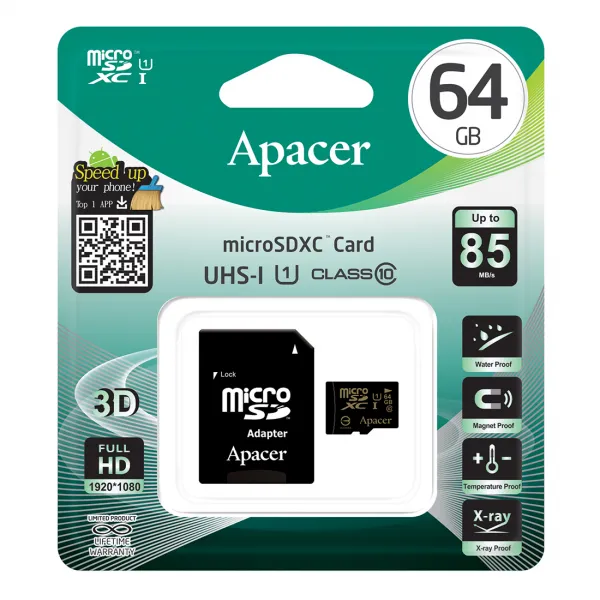 Карта памяти Apacer AP64GMCSX10U1-R 64GB + адаптер купить с доставкой