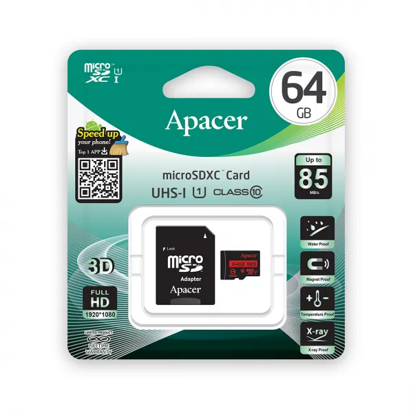 Карта памяти Apacer AP64GMCSX10U5-R 64GB + адаптер купить с доставкой