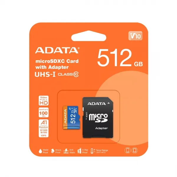 Карта памяти ADATA AUSDX512GUICL10A1-RA1 UHS-I CLASS10 A1 512GB купить с доставкой