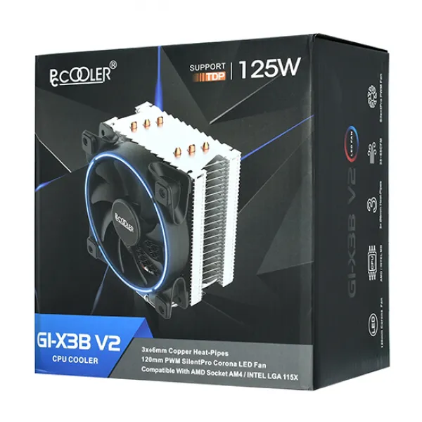 Вентилятор для процессора PCCooler GI-X3B V2 Blue Led TDP 125W 4-pin Intel LGA 1700/1200/115x/AM4/AM3/AM3+/AM2/AM2+/ GI-X3B V2 Black купить с доставкой