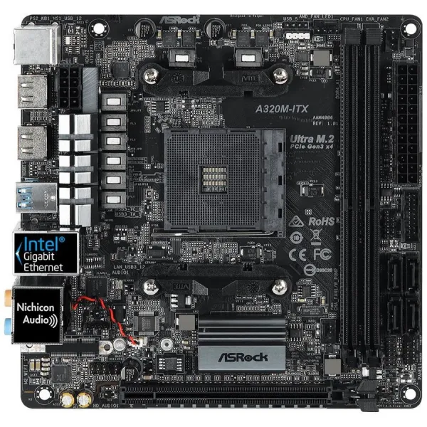 Материнская плата ASRock A320M-ITX AM4 2xDDR4 4xSATA3 M.2 2xHDMI M-ITX купить с доставкой