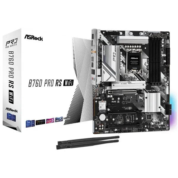 Материнская плата ASRock B760 PRO RS WIFILGA1700 4xDDR5 4xSATA RAID 2xM.2 HDMI DP eDP ATX купить с доставкой