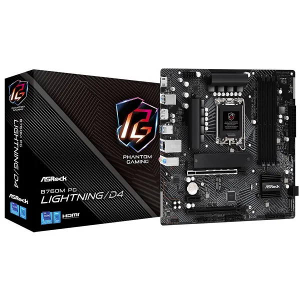 Материнская плата ASRock B760M PG LIGHTNING/D4 LGA1700 4xDDR4 4xSATA 2xM.2 HDMI DP mATX купить с доставкой