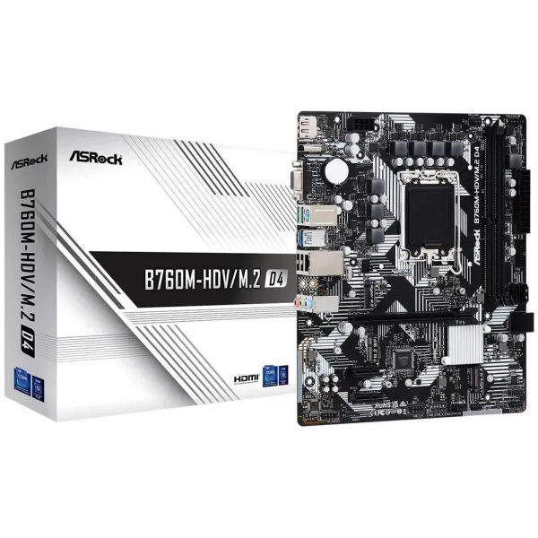 Материнская плата ASRock B760M-HDV/M.2 D4 LGA1700 2xDDR4 4xSATA RAID M.2 VGA HDMI DP mATX купить с доставкой