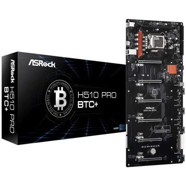 Материнская плата ASRock H510 PRO BTC+ LGA1200 1xDDR4, 1xSATA, M.2, 1xMining Port, 6 PCIe 3.0 x16, HDMI, 501x224 mm купить с доставкой