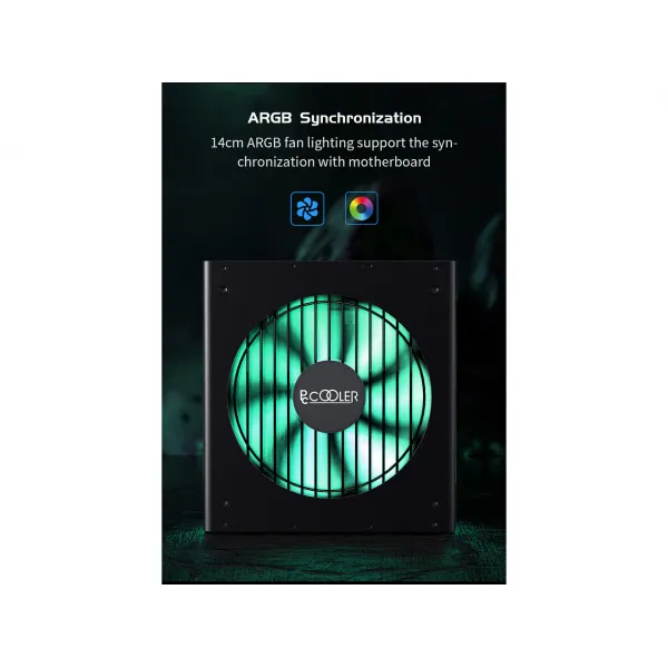 Блок питания с подсветкой RGB PCCooler GI-P550, 550W, Full Modular, 80+ GOLD, ARGB Fan 140mm, GI-P550 купить с доставкой