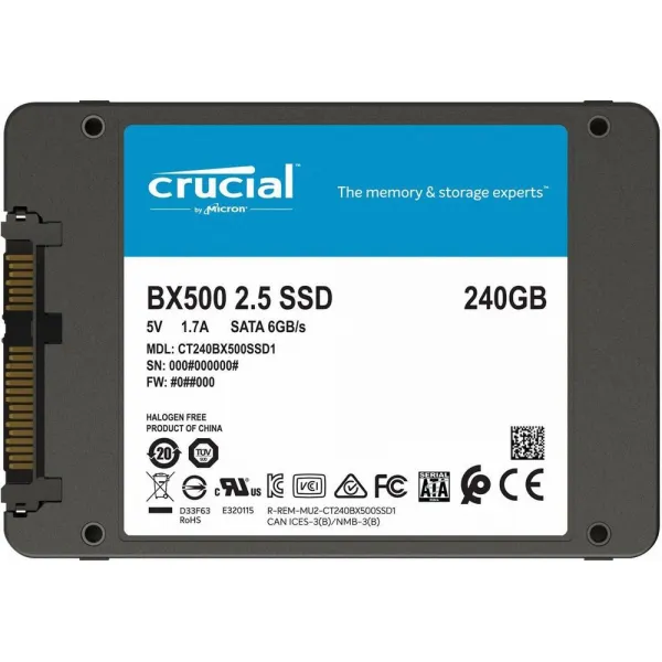 Твердотельный накопитель 240Gb SSD Crucial BX500 3D NAND 2.5” SATA3 R540Mb/s W500MB/s 7mm CT240BX500SSD1 купить с доставкой