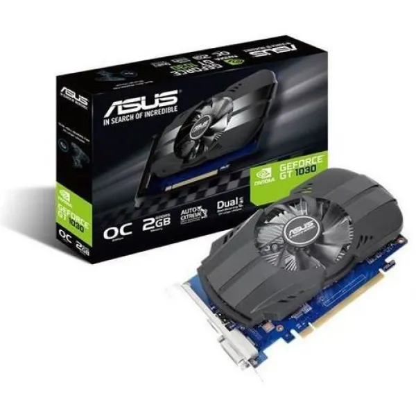 Видеокарта ASUS GeForce GT1030 Phoenix Fan OC Edition 2GB 6004Mhz 64 bit 1920x1200 DVIx1 HDMIx1 DDR5 PH-GT1030-O2G купить с доставкой