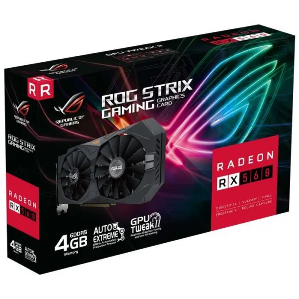 Видеокарта ASUS AMD Radeon RX 560 4GB GDDR5 128-bit HDMI DVI HDCP ROG-STRIX-RX560-4G-V2-GAMING купить с доставкой